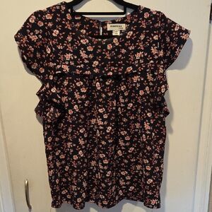 Monteau Los Angeles Navy Floral Pattern Blouse M